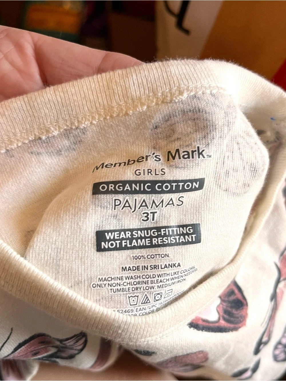 Member's Mark Girls Size 3T Organic Cotton Pajama Set With Butterflies